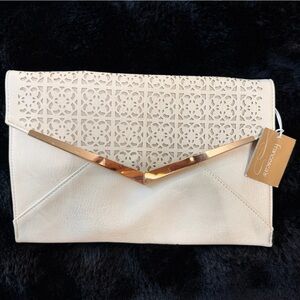 Francesca's Collections Cream Laser-Cut Envelope Clutch with Gold Accent
